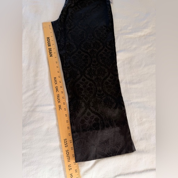 Black Jacquard Dress Pants Damask Pattern Elegant Evening Trousers - Picture 10 of 12